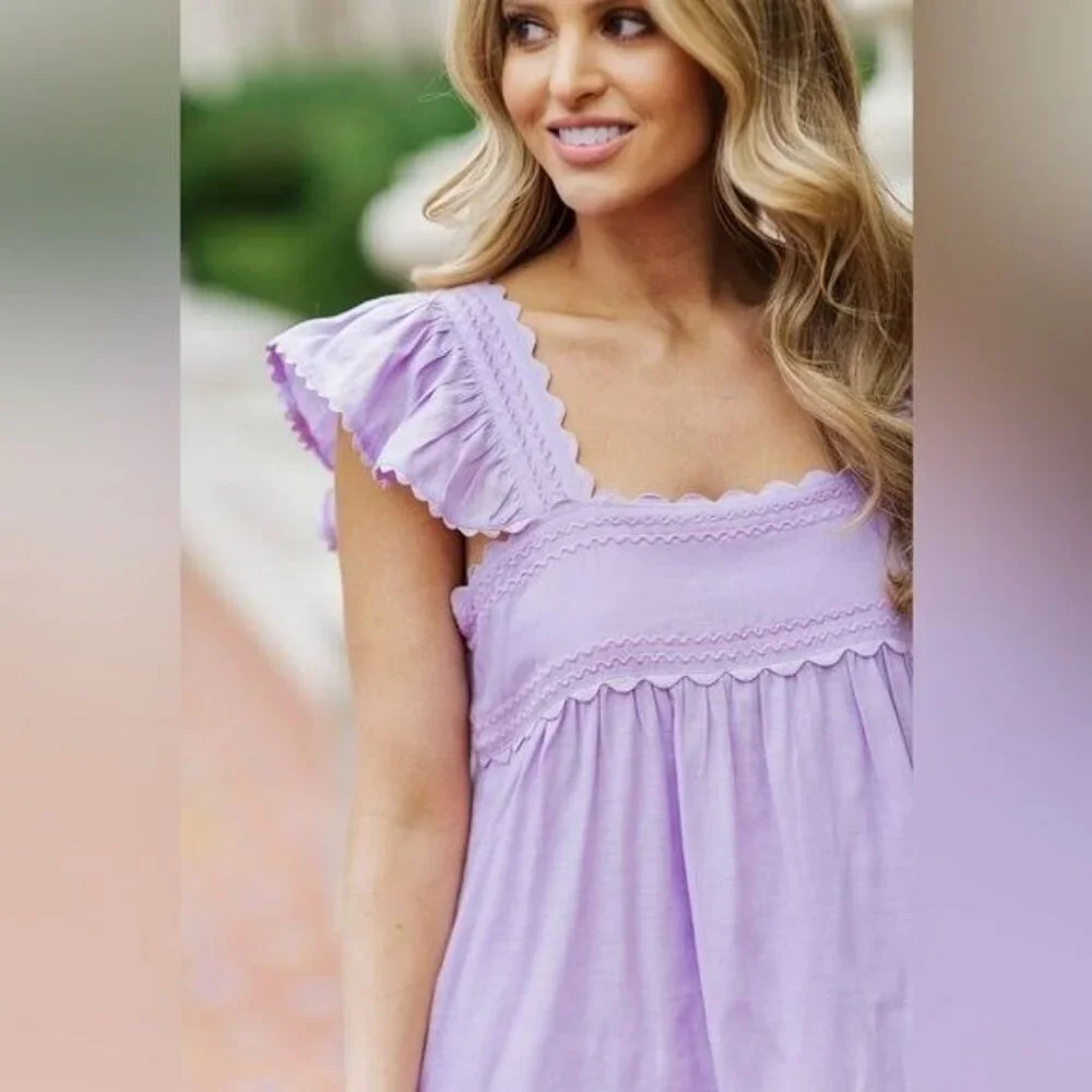 J. Marie Beckley Lavender Embroidered Ruffle Dress XS-L | Cottagecore, Pastel - Picture 2 of 5